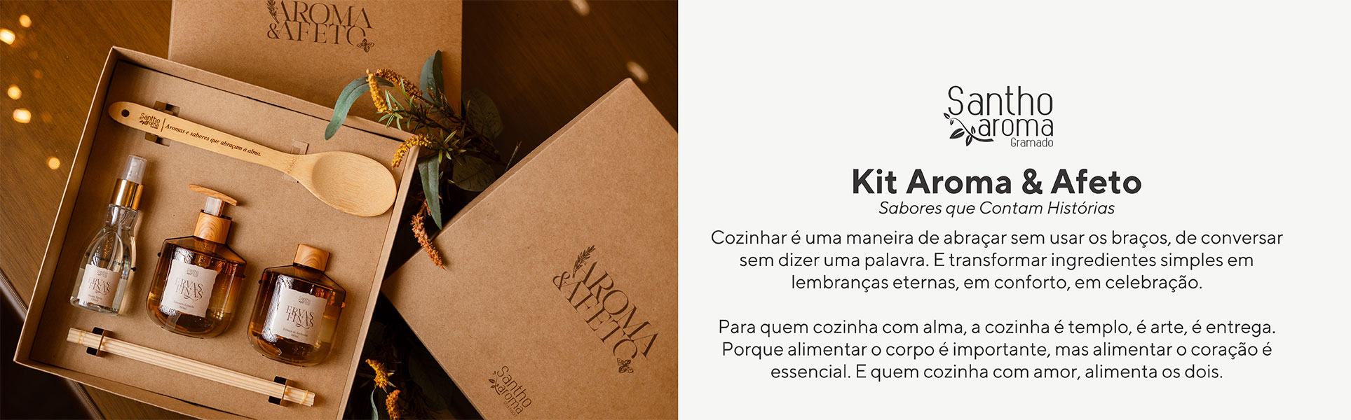 Kit Especial Aroma & Afeto Difusor + Home Spray + Sabonete + Colher de Pau