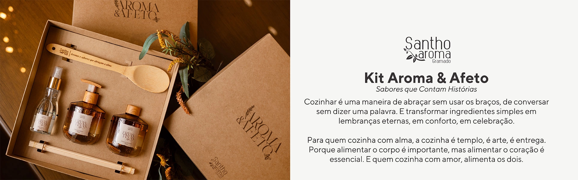 Kit Especial Aroma & Afeto Difusor + Home Spray + Sabonete + Colher de Pau
