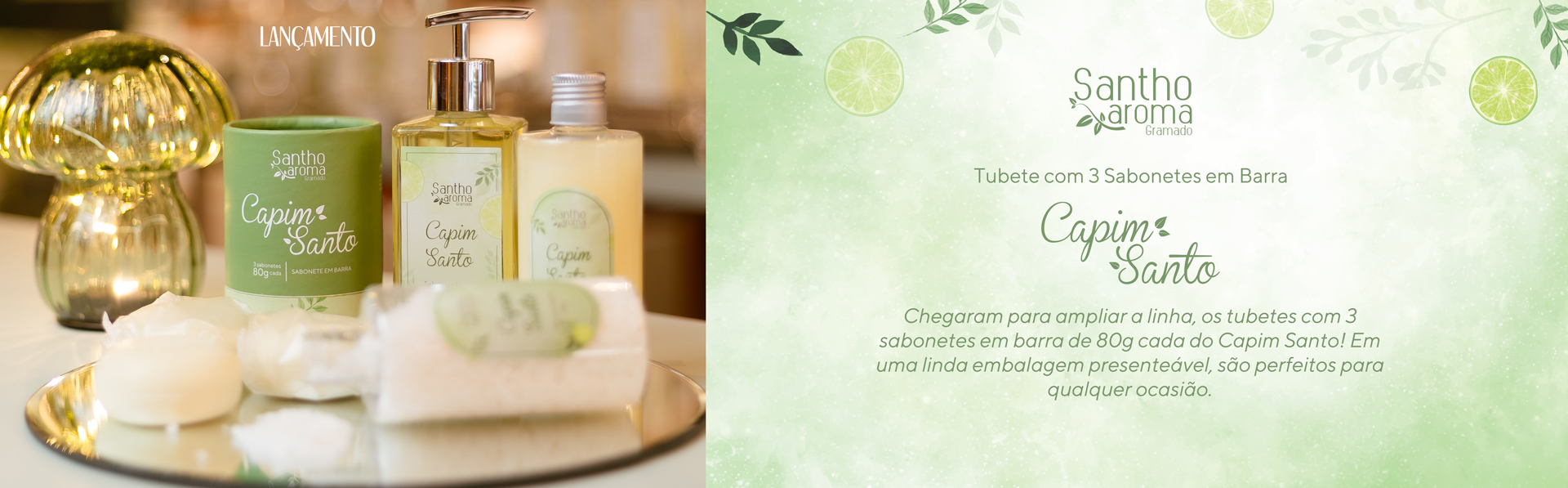 Tubete com 3 Sabonetes em Barra Capim Santo 80g cada 