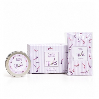 Caixa Lilás com Sachê Perfumado 15g + Vela em Lata 100g