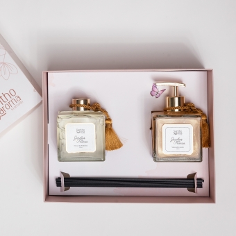 Kit Especial Jardins da França Difusor de Varetas Vidro 350ml + Sabonete Líquido vidro 350ml
