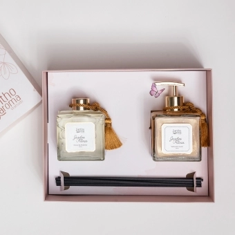 Kit Especial Jardins da França Difusor de Varetas Vidro 350ml + Sabonete Líquido vidro 350ml
