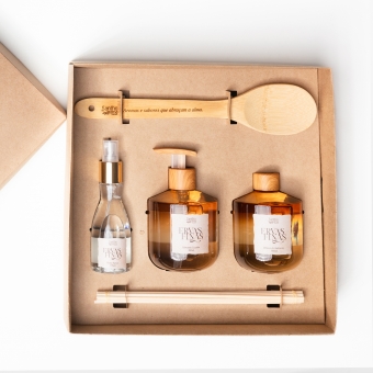 Kit Especial Aroma & Afeto Difusor + Home Spray + Sabonete + Colher de Pau